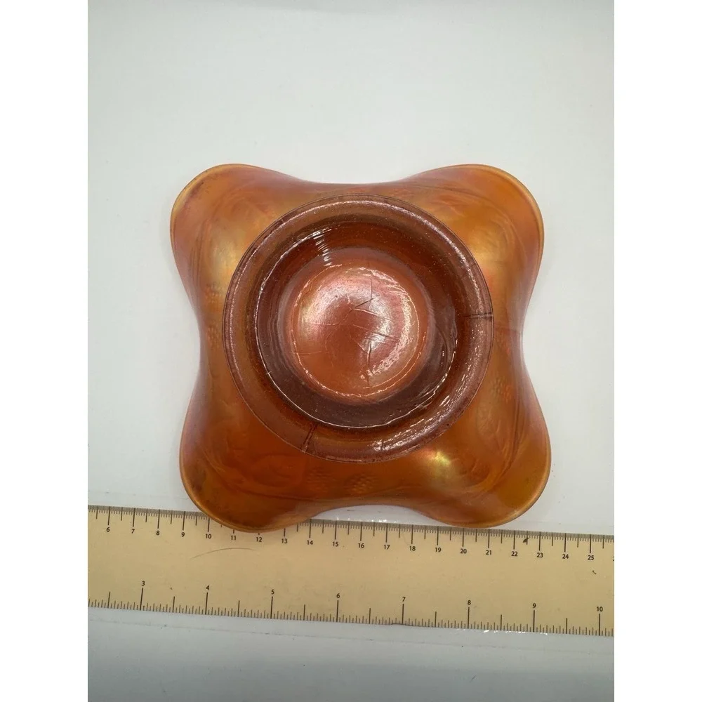 Vintage Orange Carnival Glass Hat Vase - BlackBerry Spray Pattern - Fenton